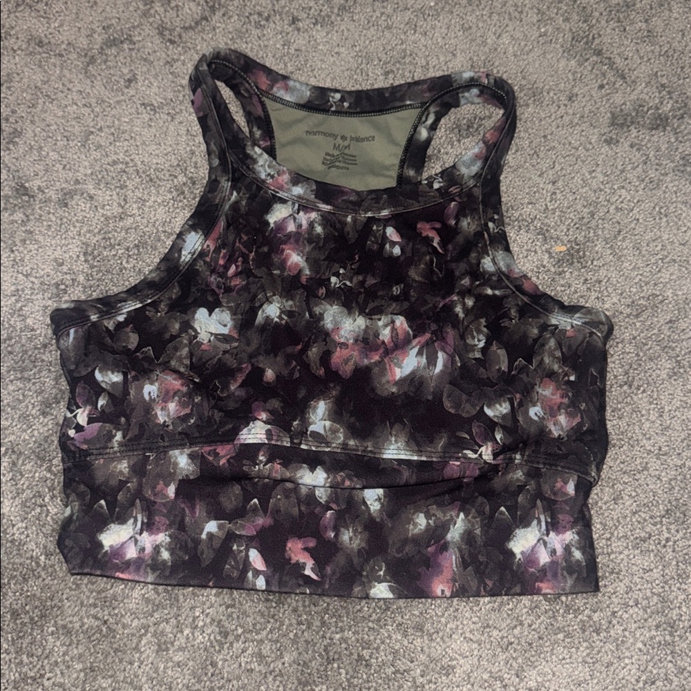 momentum by balance Floral Print Racerback Crop Tank - Black/Purple